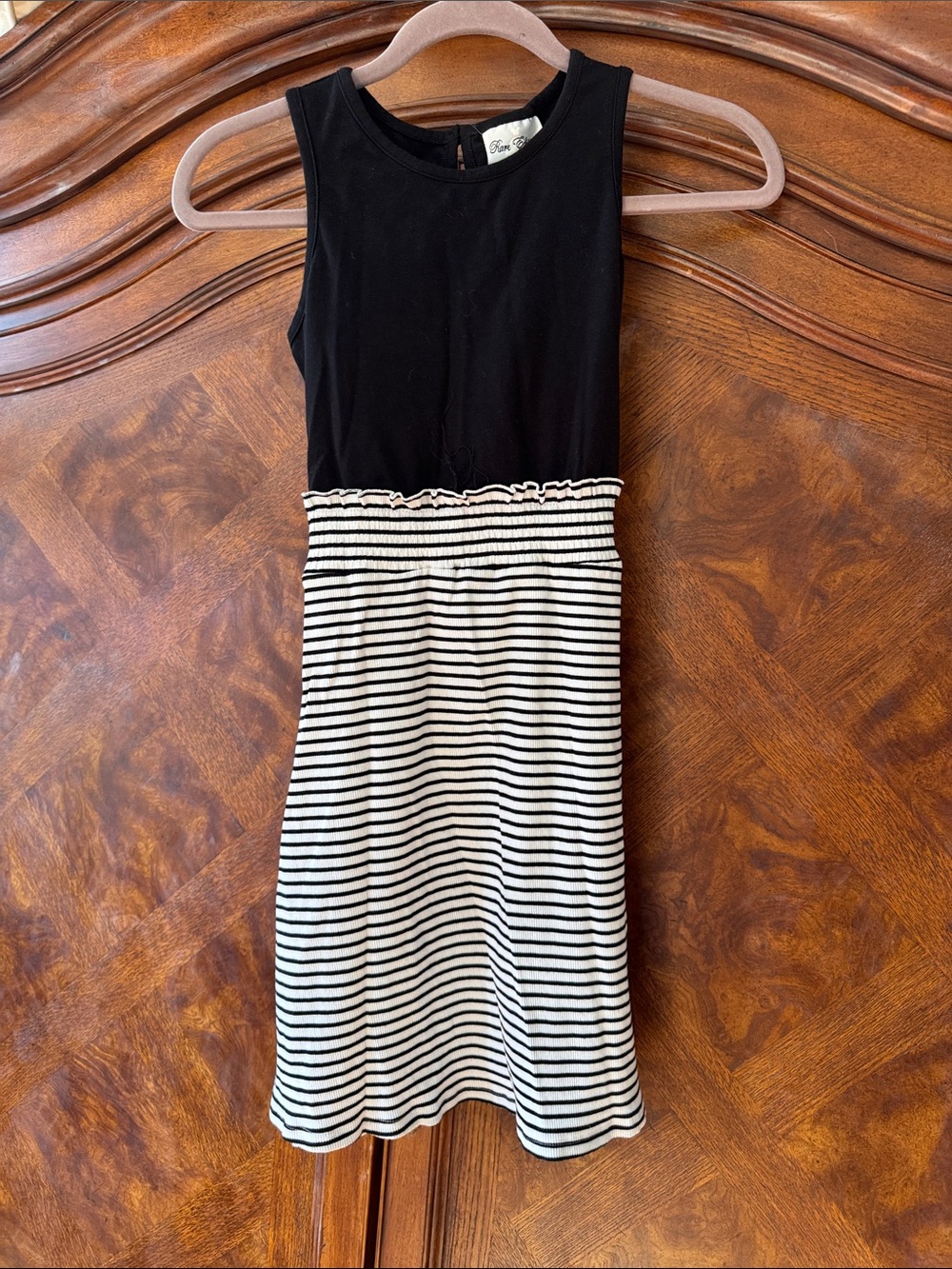 Rare Editions Black Top with Black-and-White Striped Ribbed Skirt Dress size 14